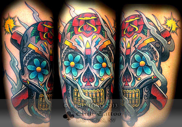 Club-tattoo-josh-stono-las-vegas-planet-hollywood-tradtional-skull
