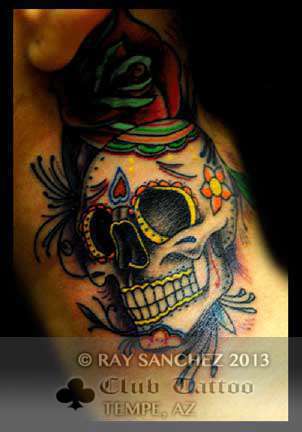 Club-tattoo-ray-sanchez-tempe-traditional-skull-1