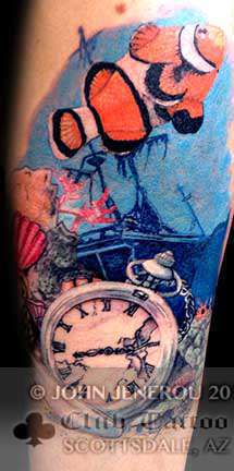 Club-tattoo-john-jenerou-scottsdale-fish-clock
