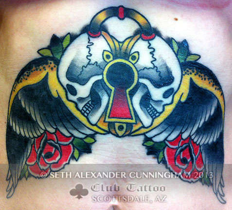 Club-tattoo-seth-alexander-cunningham-scottsdale-traditional-skulls