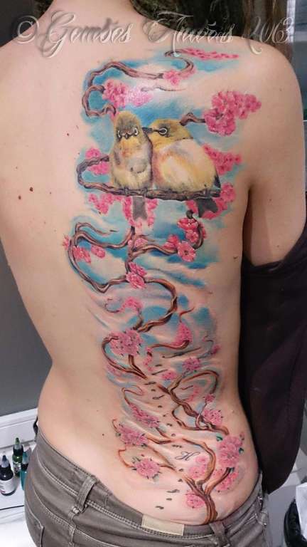 Gombos-cherryblossom-lovebirds