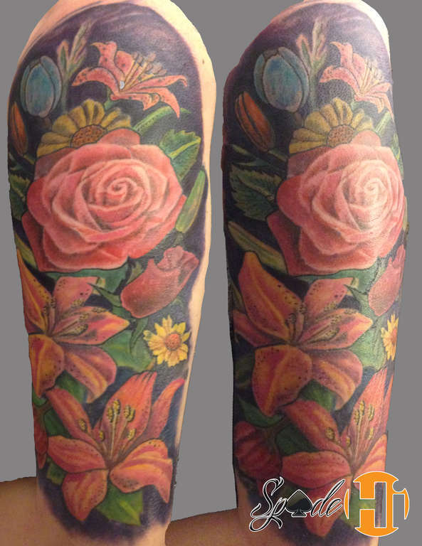 Flower-color-tattoo-sleeve-hyperink-spade