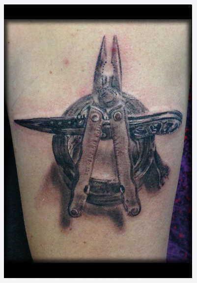 Eternal_tattoo_brandon_miller_duct_tape_knife_pliars_phot_realistic_black_gray