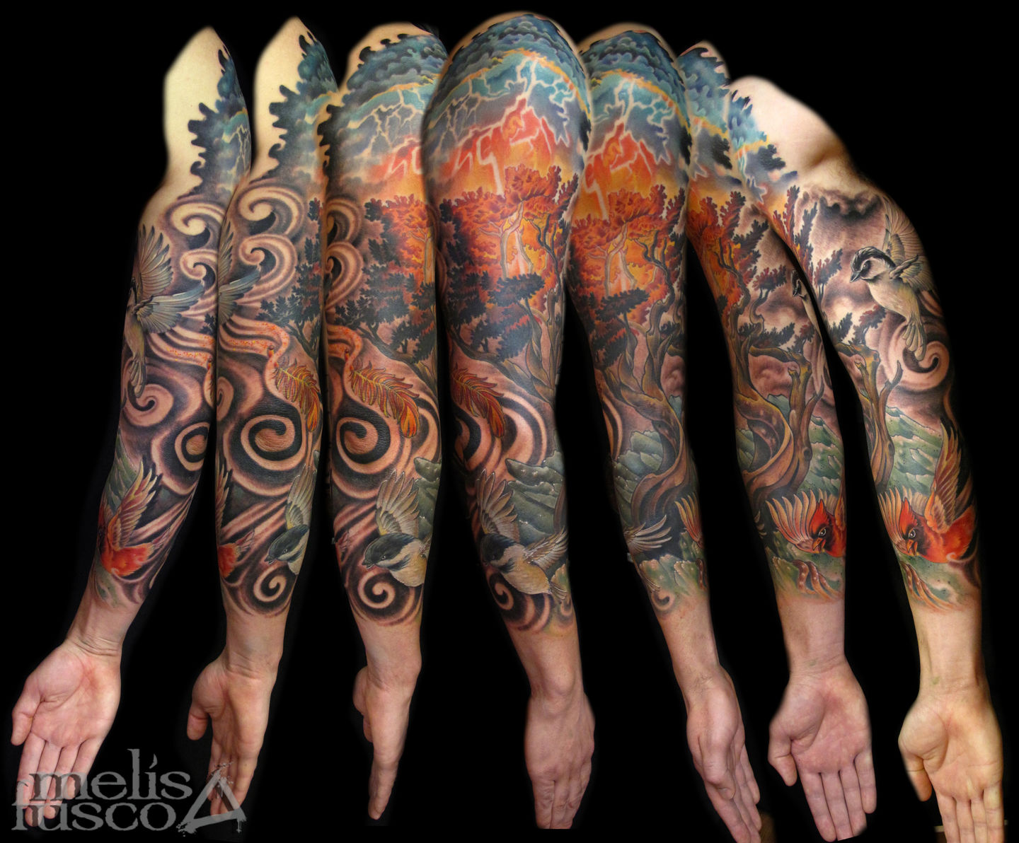 Melissa-fusco-tattoo-artist-denver-colorado-bristle-cone-pine-tree-lightening-strike-tattoo-sleeve-black-and-grey-jpg