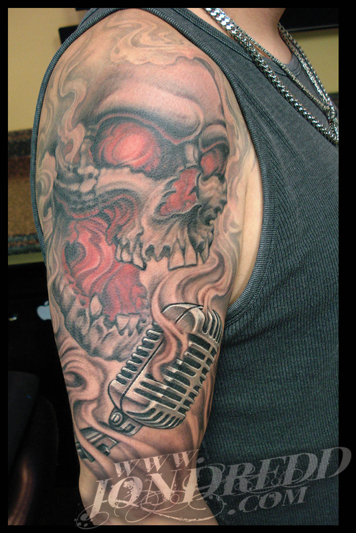 Skull_mic_smoke_jondredd_tattoos_crucial_tattoo_studio_best_tattoos_maryland_virginia_delaware