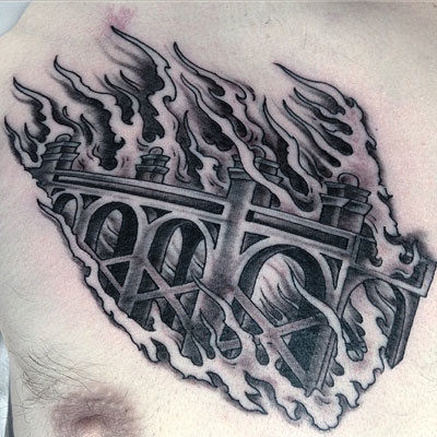 Burning-bridge-tattoo-billy-jordan-the-bell-rose-tattoo-and-piercing-mobile-alabama