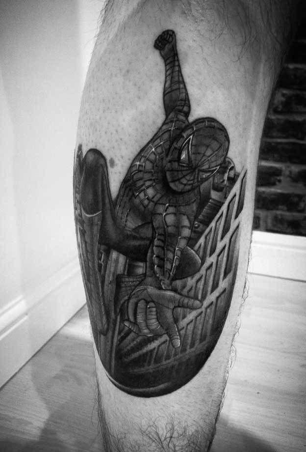 Spiderman-calf-rosemary-mckevitt-tattoo-ireland