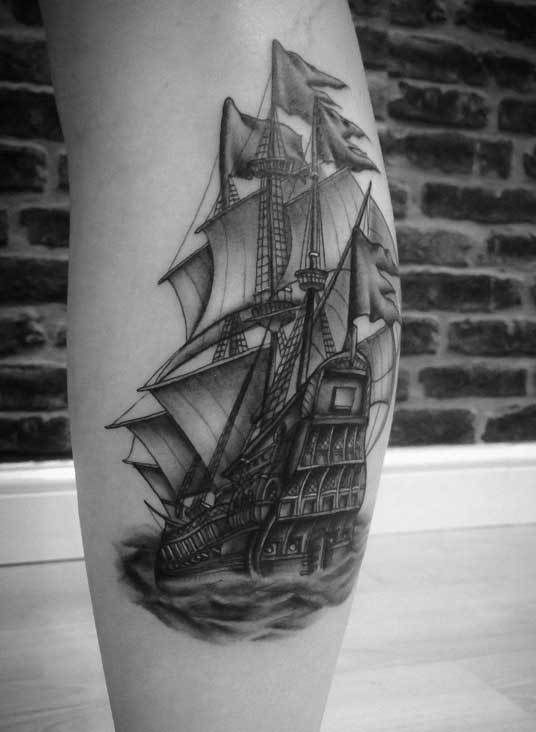 Ship-tattoo-calf-fineline-rosemary-mckevitt-tattoo-ireland