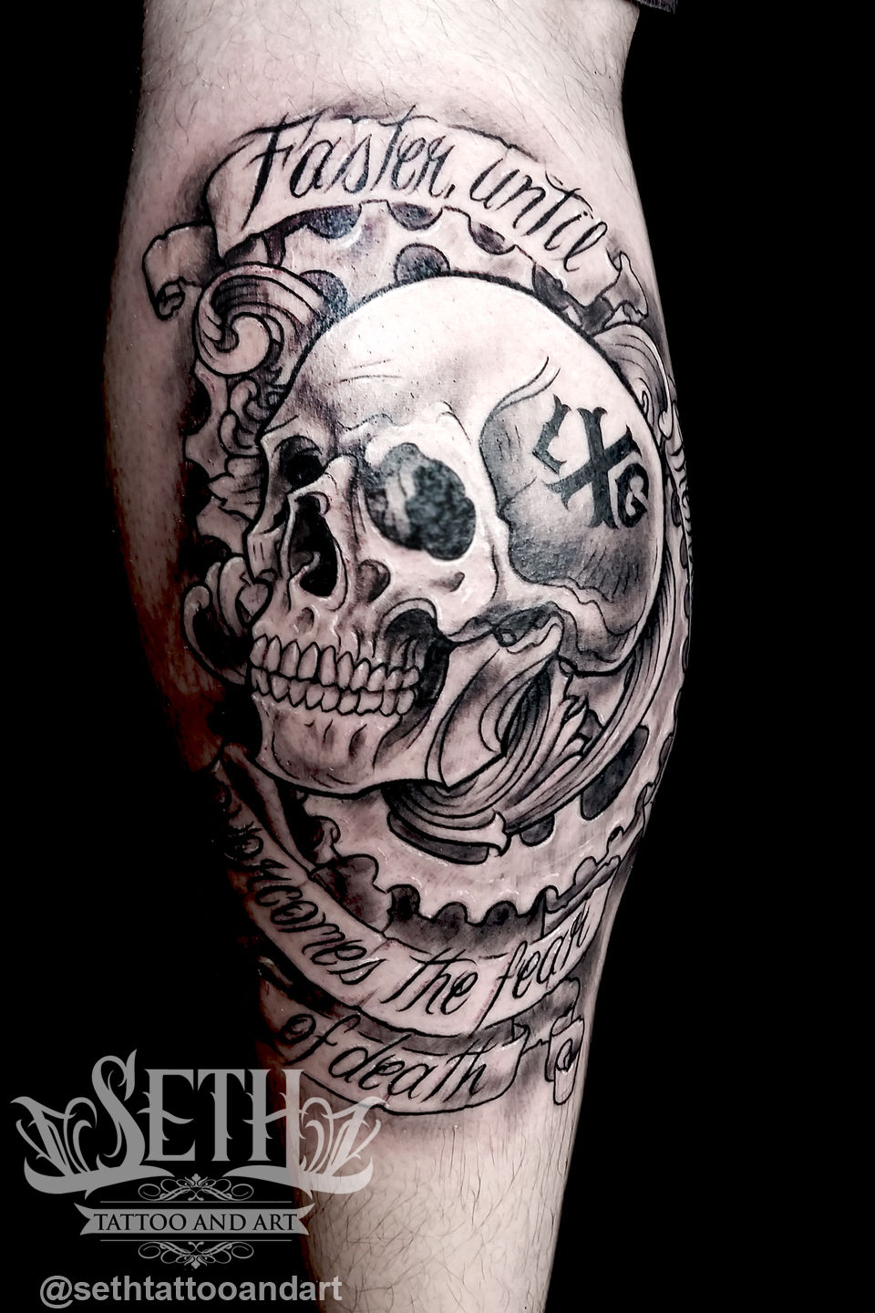 Skull_gear_tattoo__tattoos_tatted_inked_inkedlife_gear_bike_biker__newschool_new_school__script_cursive_lxg_speed_fast_and_furiouse_racing_cars_hotrod_death__seth_michael_tattoo_and_art