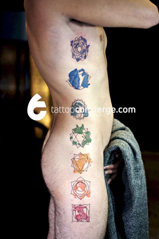 Water-brush-chakras-with-fine-line-detailes---side-torso-color-body-art---the-tattoo-concierge---for-those-defining-the-industry