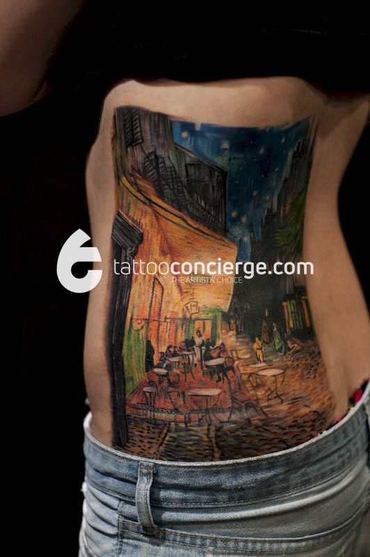 Van-gogh-cafe---classic-artwork-recreation---full-color-side-torso-body-art---the-tattoo-concierge---global-network