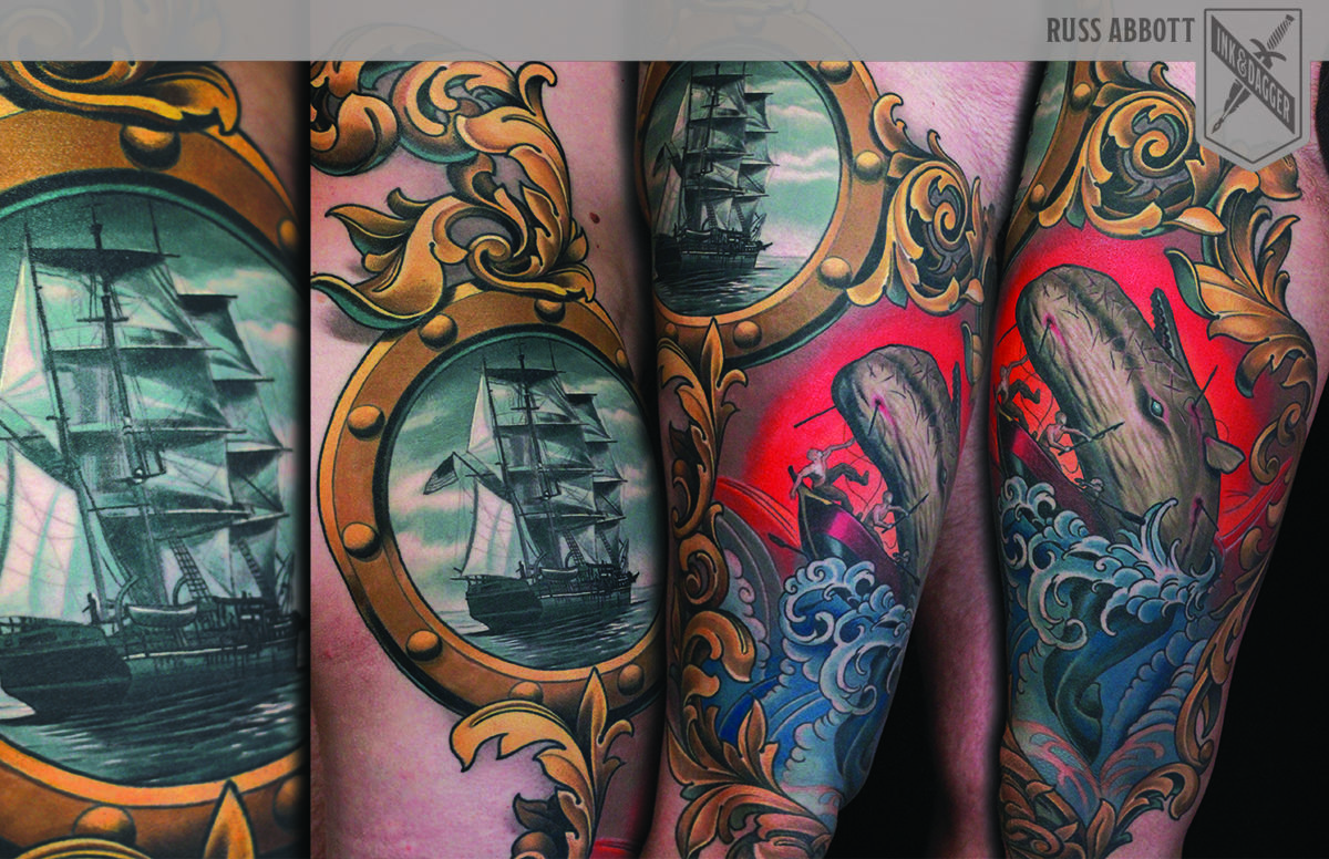 Moby_dick_ornamental_scrollwork_realistic_tattoo_russ_abbott_atlanta_artist