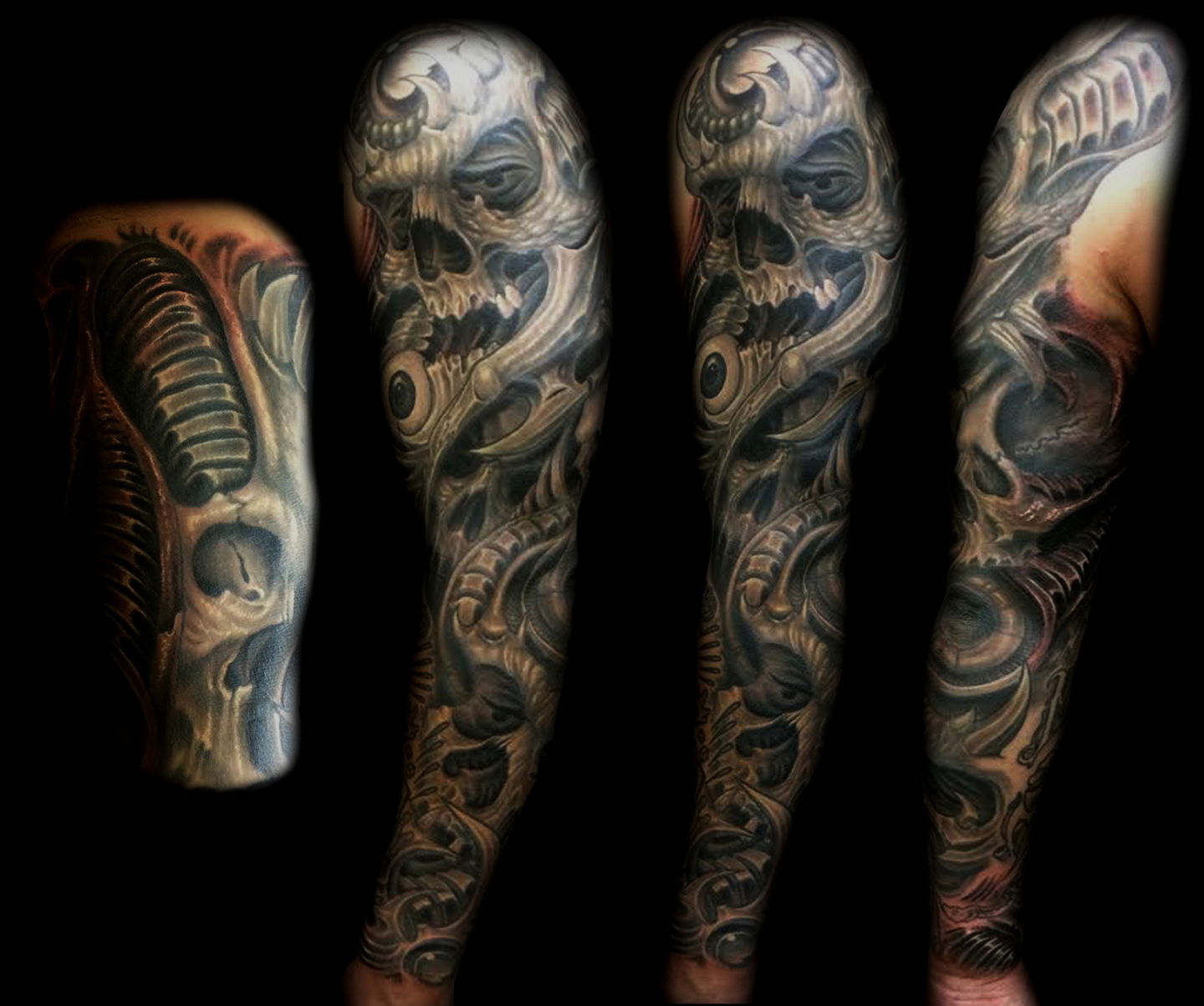 Las-vegas-tattoo-artist_joe-riley_biomech-sleeve-with-skulls
