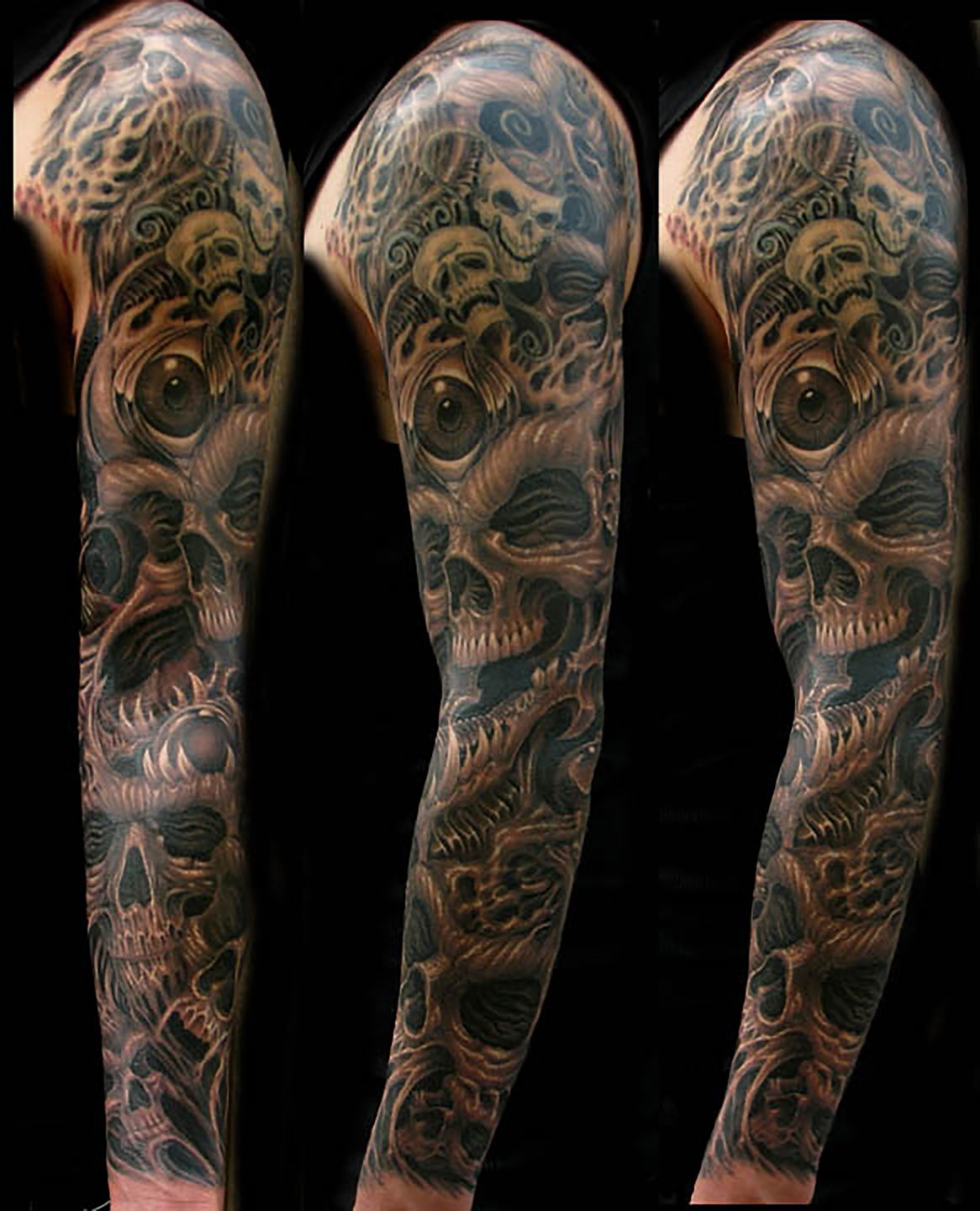 Las-vegas-tattoo-artist_joe-riley_biomech-skull-sleeve