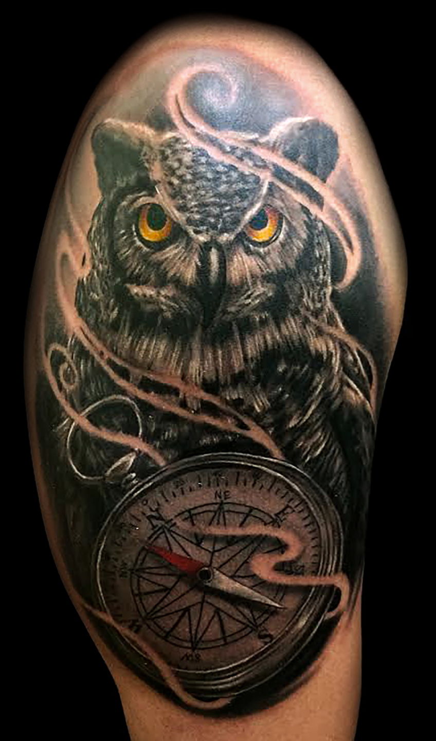 Las-vegas-tattoo-artist_joe-riley_owl-compass-tattoos