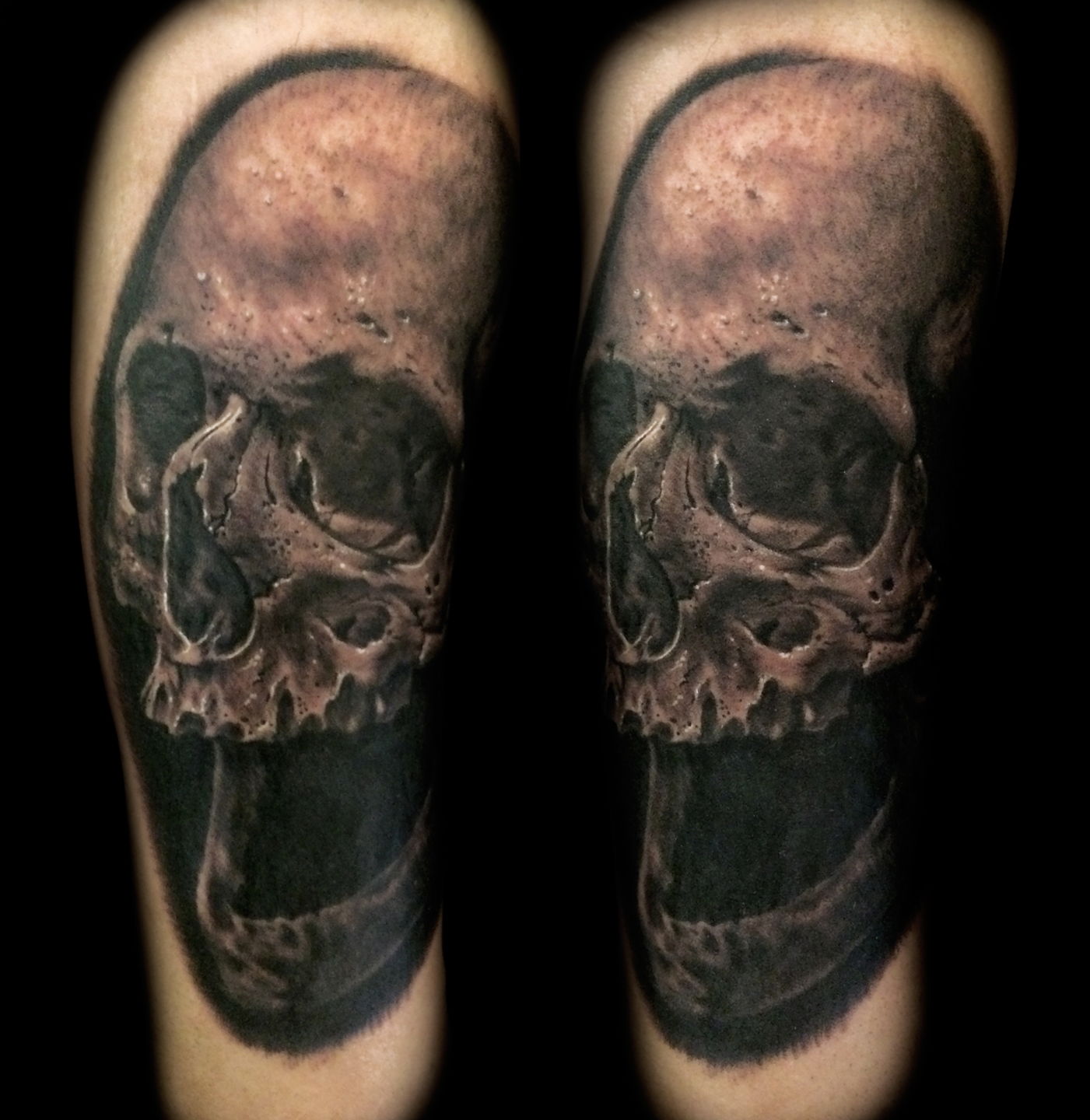 Las-vegas-tattoo-artist_joe-riley_skull-tattoo-forearm-realistic