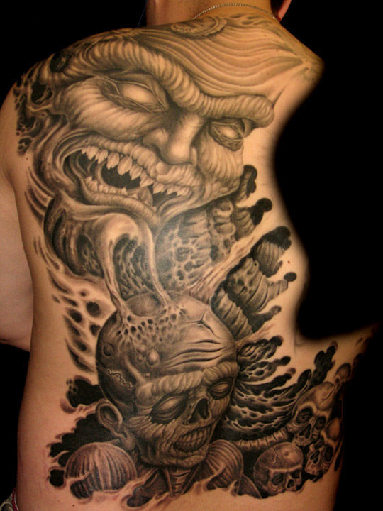 Best-las-vegas-tattoo-artists-shops-joe-riley-inner-visions-tattoo-evil-demon-backpiece-tattoos