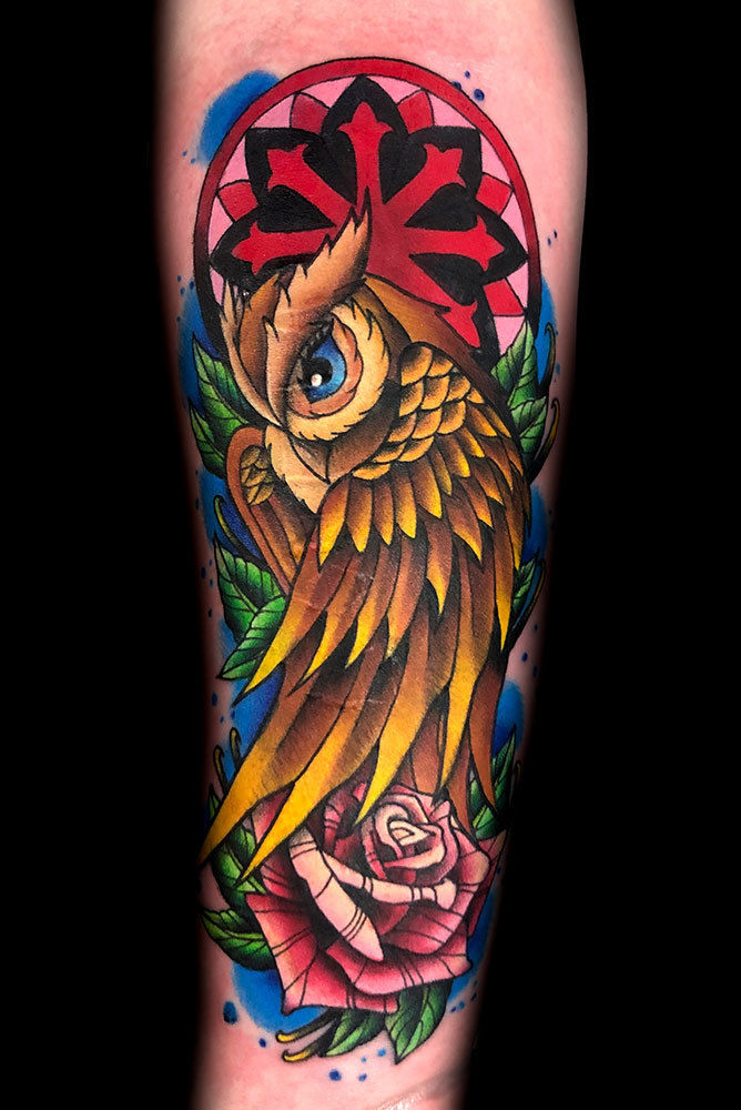 Best-tattoo-shops-las-vegas-strip-famous-downtown-inner-visions-danny-valens-neo-traditional-owl